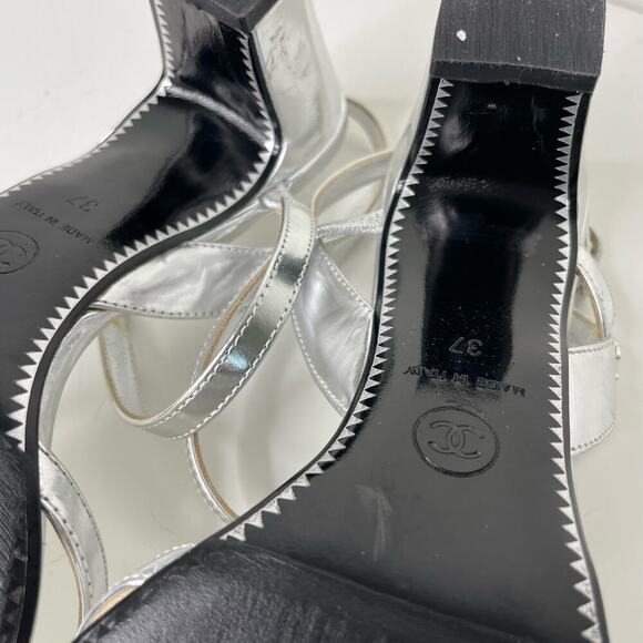 CHANEL Vintage Silver Mule Sandals Heels 37 - Picture 9 of 13
